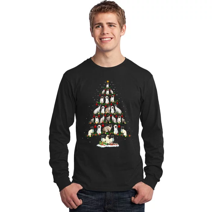 Cute Siamese Cats Tree Merry Christmas Cat Lover Gift Tall Long Sleeve T-Shirt