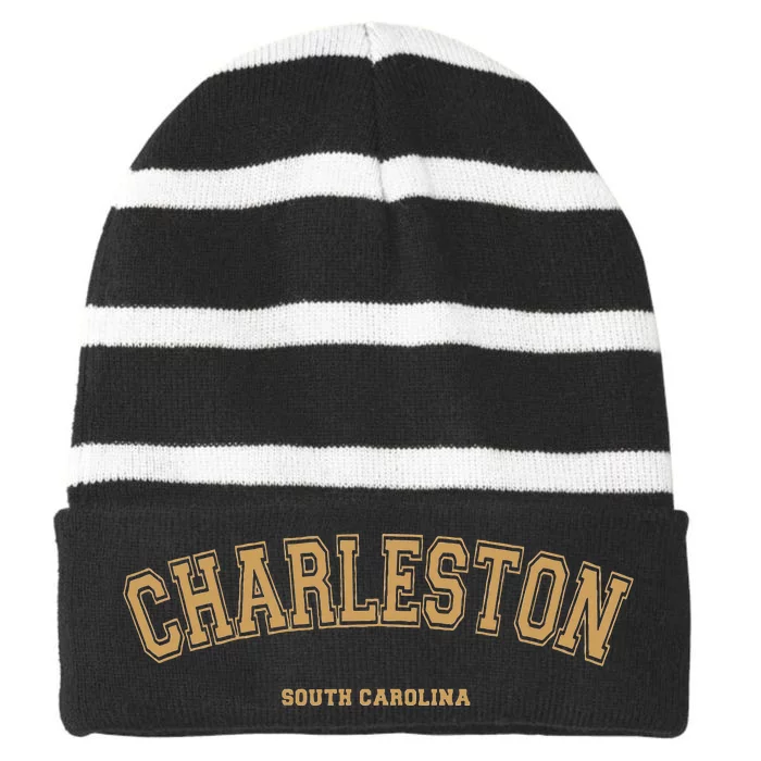 Charleston Sports College Style On Charleston Striped Beanie with Solid Band