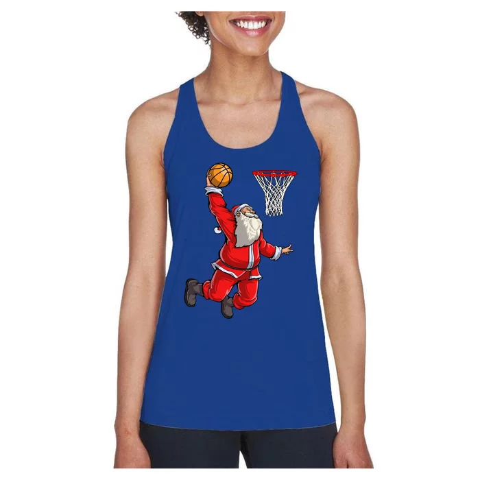 Christmas Santa Claus Dunking A Basketball Boys Xmas Gift Women's Racerback Tank