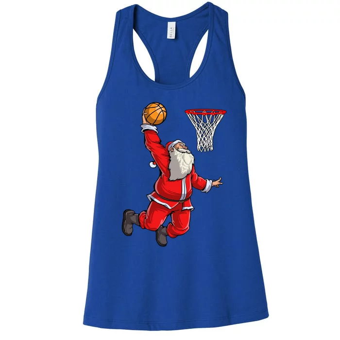 Christmas Santa Claus Dunking A Basketball Boys Xmas Gift Women's Racerback Tank