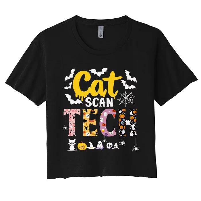 Cat Scan Ct Rad Tech Halloween Costume Spider Fly Bat Spooky Women's Crop Top Tee