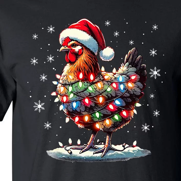 Chicken Santa Christmas Light Funny Xmas Chicken Pajamas Tall T-Shirt