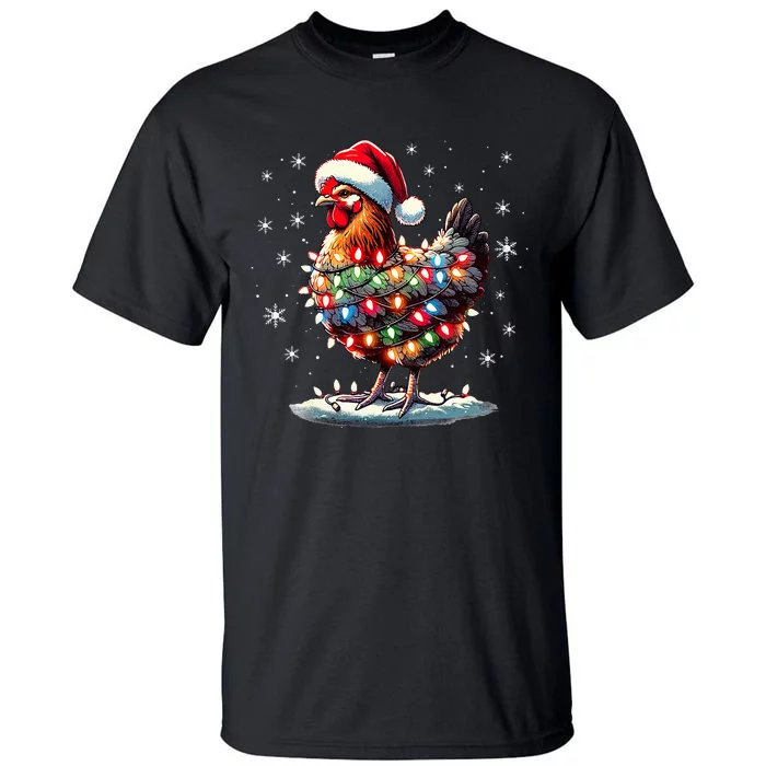 Chicken Santa Christmas Light Funny Xmas Chicken Pajamas Tall T-Shirt