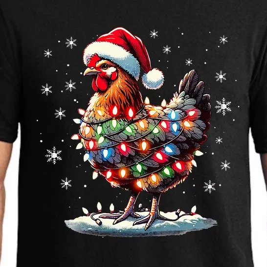 Chicken Santa Christmas Light Funny Xmas Chicken Pajamas Pajama Set