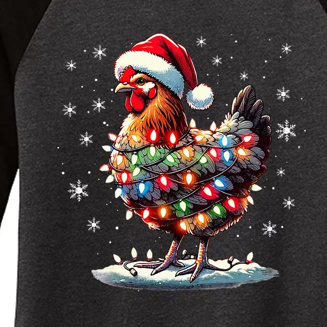 Chicken Santa Christmas Light Funny Xmas Chicken Pajamas Women's Tri-Blend 3/4-Sleeve Raglan Shirt