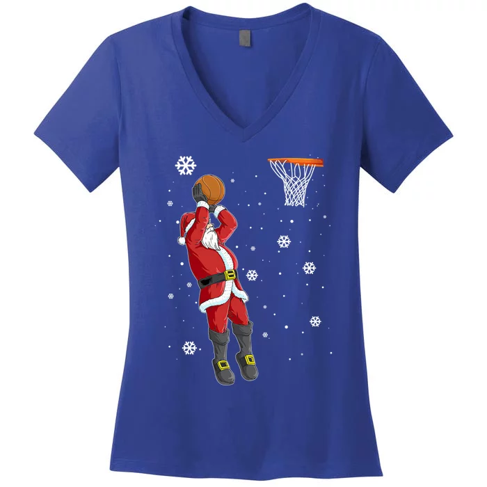 Christmas Santa Claus Dunking Basketball Pajama Xmas Lover Cool Gift Women's V-Neck T-Shirt