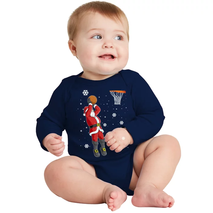 Christmas Santa Claus Dunking Basketball Pajama Xmas Lover Cool Gift Baby Long Sleeve Bodysuit