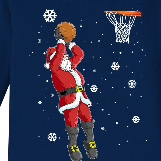 Christmas Santa Claus Dunking Basketball Pajama Xmas Lover Cool Gift Baby Long Sleeve Bodysuit