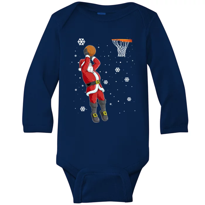 Christmas Santa Claus Dunking Basketball Pajama Xmas Lover Cool Gift Baby Long Sleeve Bodysuit