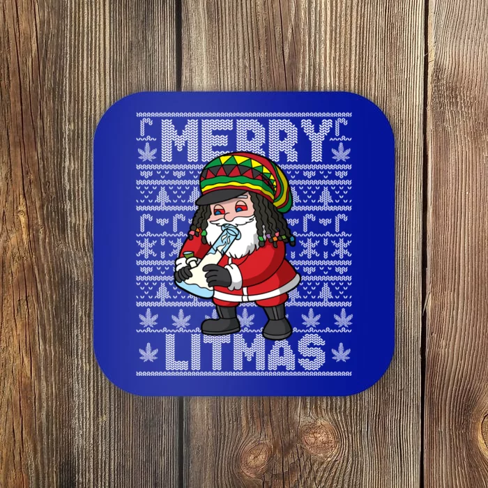 Christmas Santa Claus Cannabis Marijuana Weed Merry Litmas Gift Coaster