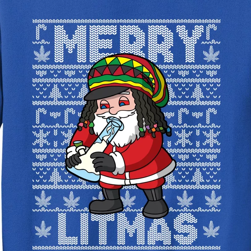 Christmas Santa Claus Cannabis Marijuana Weed Merry Litmas Gift Tall Sweatshirt