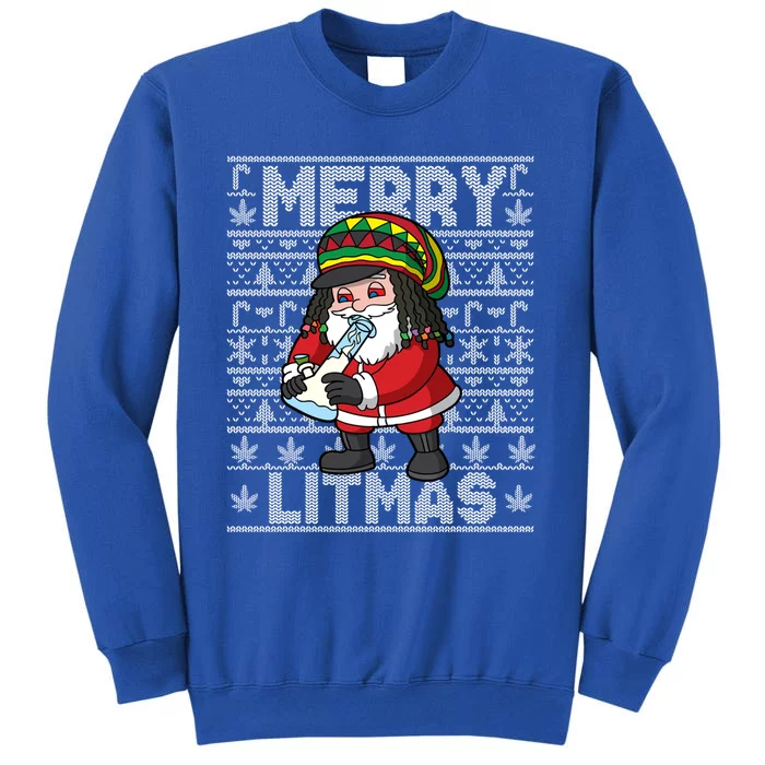 Christmas Santa Claus Cannabis Marijuana Weed Merry Litmas Gift Tall Sweatshirt