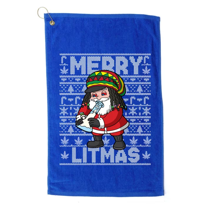 Christmas Santa Claus Cannabis Marijuana Weed Merry Litmas Gift Platinum Collection Golf Towel