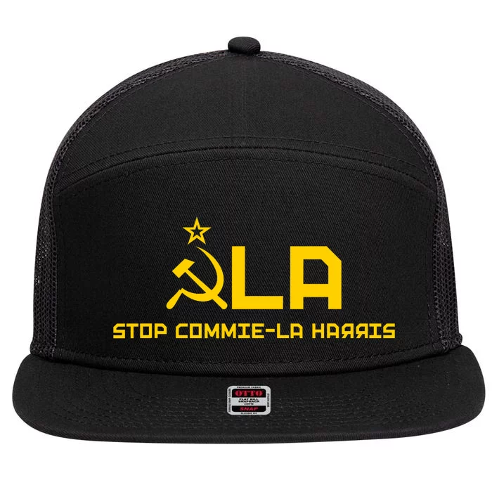 Commiela Stop Commie La Harris Stop Kamala Trump 2024 7 Panel Mesh Trucker Snapback Hat