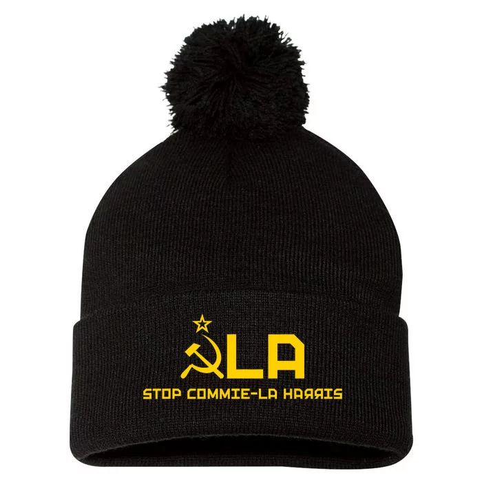 Commiela Stop Commie La Harris Stop Kamala Trump 2024 Pom Pom 12in Knit Beanie