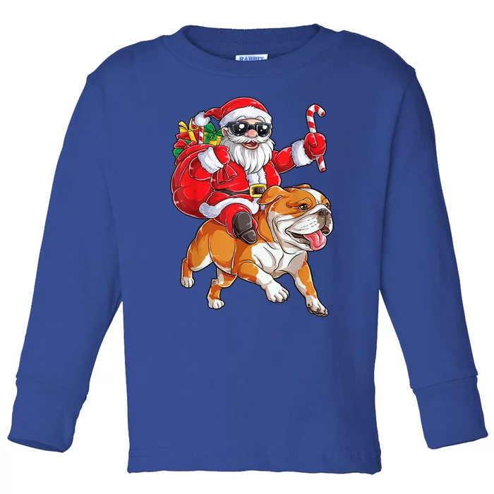 Christmas Santa Claus Riding English Bulldog Xmas Boys Dog Gift Toddler Long Sleeve Shirt