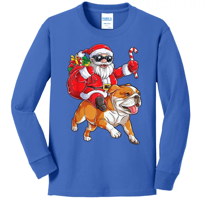 Christmas Santa Claus Riding English Bulldog Xmas Boys Dog Gift Kids Long Sleeve Shirt