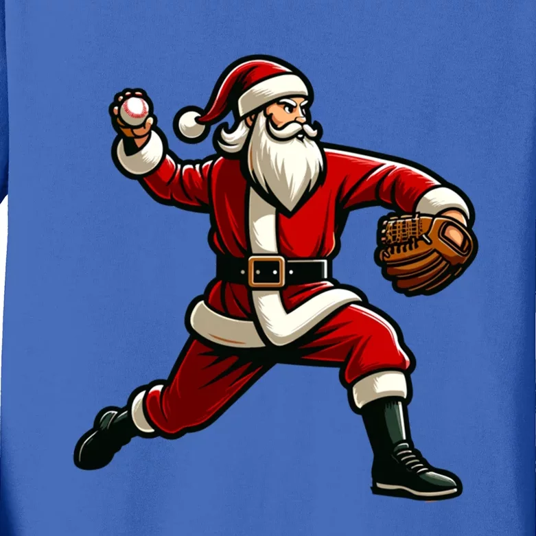 Christmas Santa Claus Baseball Pitcher Teens Xmas Funny Gift Kids Long Sleeve Shirt