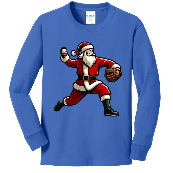 Christmas Santa Claus Baseball Pitcher Teens Xmas Funny Gift Kids Long Sleeve Shirt