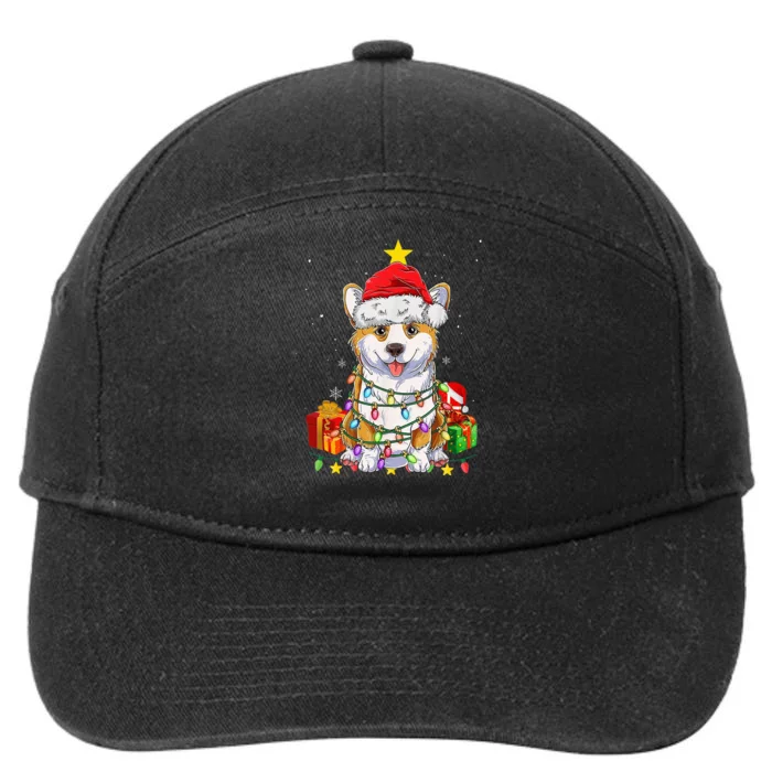 Corgi Santa Christmas Tree Lights Xmas Corgmas Dog 7-Panel Snapback Hat