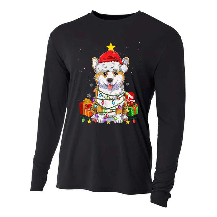 Corgi Santa Christmas Tree Lights Xmas Corgmas Dog Cooling Performance Long Sleeve Crew