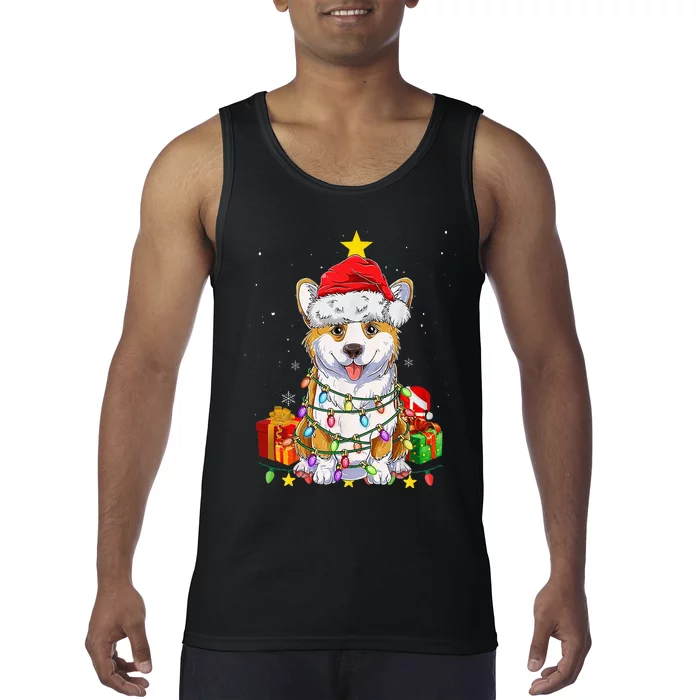 Corgi Santa Christmas Tree Lights Xmas Corgmas Dog Tank Top