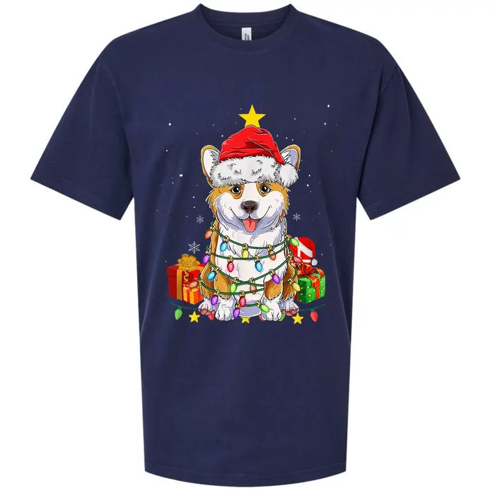 Corgi Santa Christmas Tree Lights Xmas Corgmas Dog Sueded Cloud Jersey T-Shirt