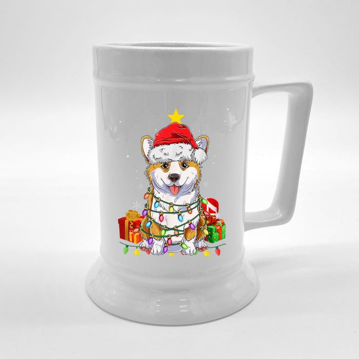 Corgi Santa Christmas Tree Lights Xmas Corgmas Dog Front & Back Beer Stein