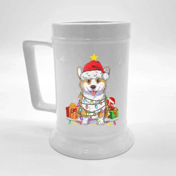 Corgi Santa Christmas Tree Lights Xmas Corgmas Dog Front & Back Beer Stein