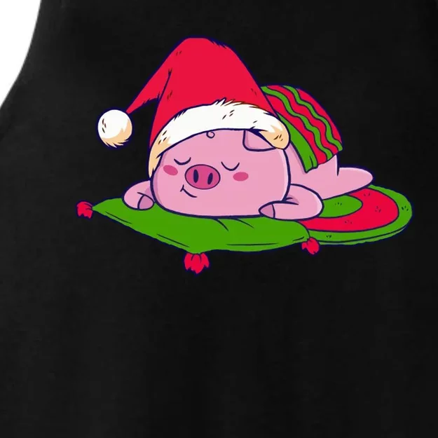 Cute Sleepy Christmas Pig Ladies Tri-Blend Wicking Tank