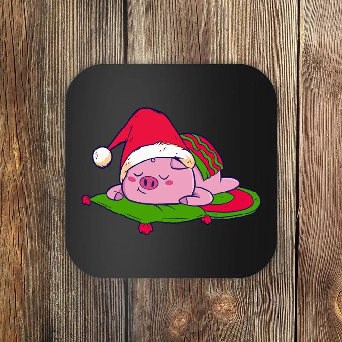 Cute Sleepy Christmas Pig Coaster