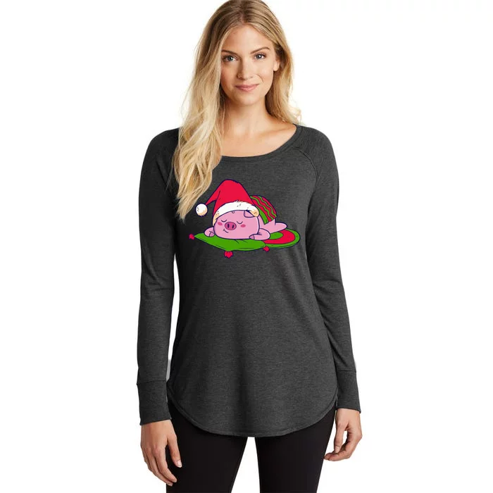 Cute Sleepy Christmas Pig Women's Perfect Tri Tunic Long Sleeve Shirt