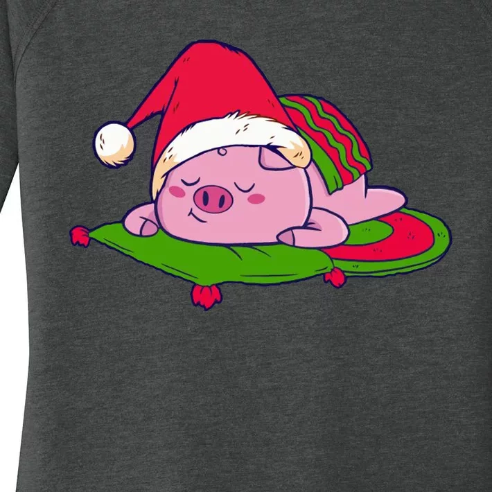 Cute Sleepy Christmas Pig Women's Perfect Tri Tunic Long Sleeve Shirt