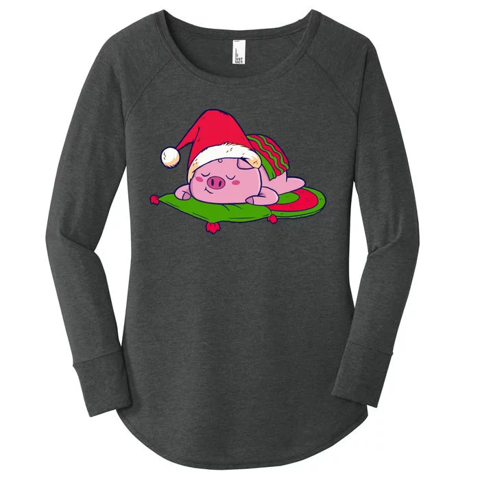 Cute Sleepy Christmas Pig Women's Perfect Tri Tunic Long Sleeve Shirt