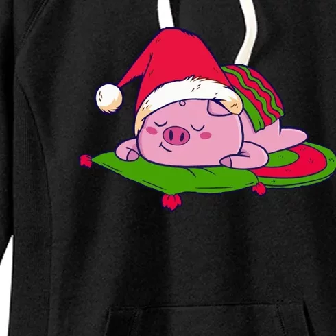 Cute Sleepy Christmas Pig Women's Fleece Hoodie