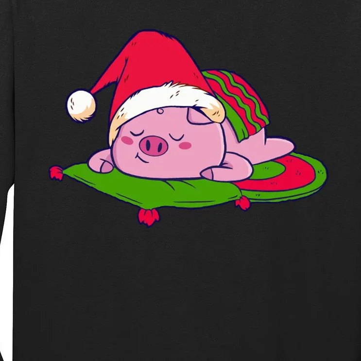 Cute Sleepy Christmas Pig Tall Long Sleeve T-Shirt