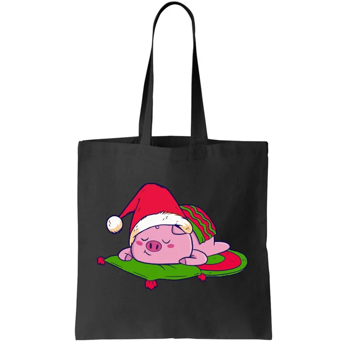 Cute Sleepy Christmas Pig Tote Bag