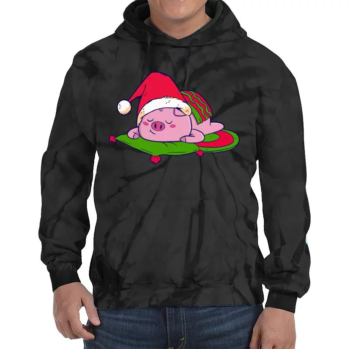 Cute Sleepy Christmas Pig Tie Dye Hoodie