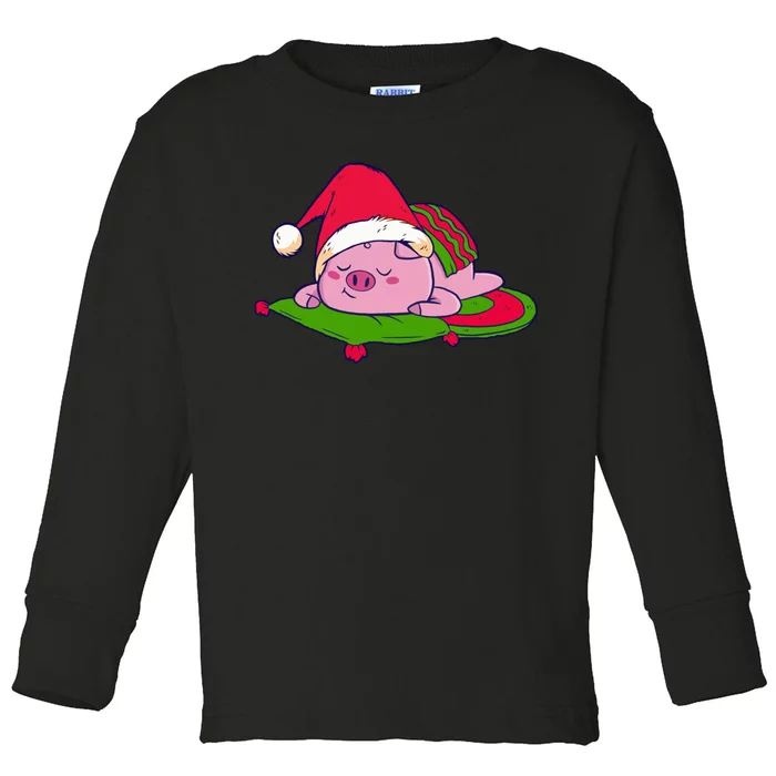 Cute Sleepy Christmas Pig Toddler Long Sleeve Shirt