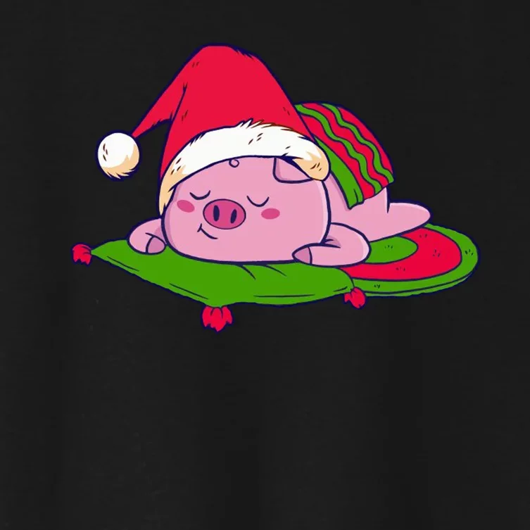 Cute Sleepy Christmas Pig Women's Crop Top Tee