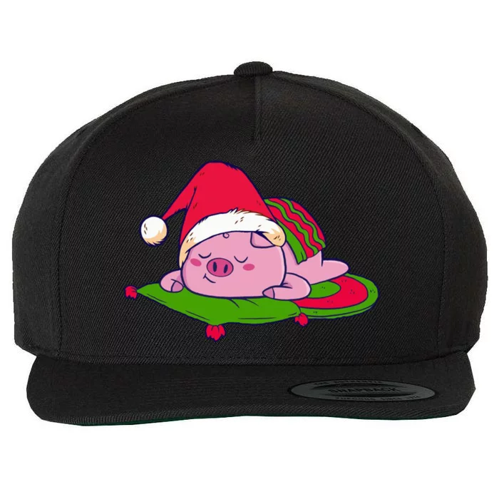 Cute Sleepy Christmas Pig Wool Snapback Cap