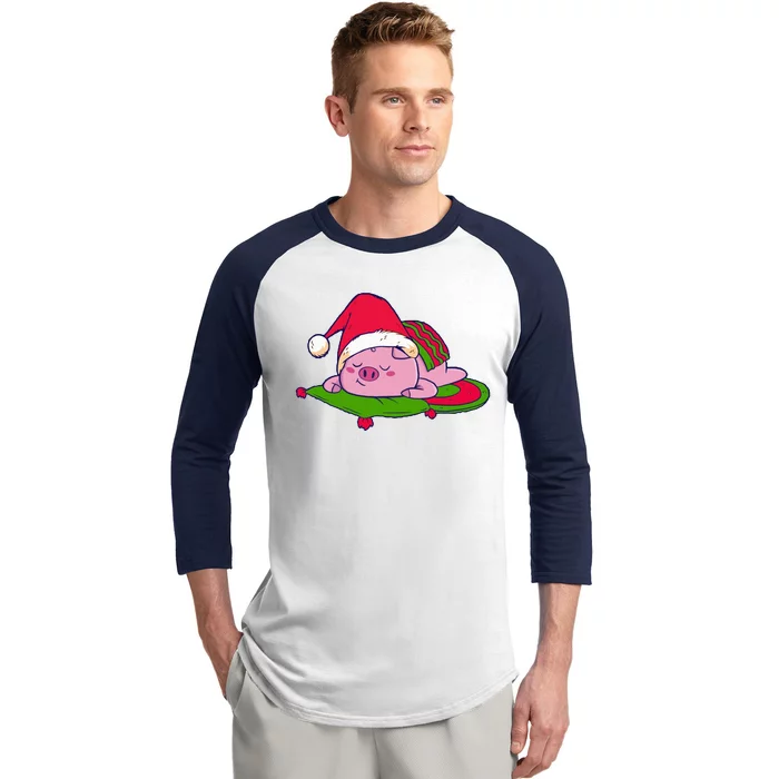 Cute Sleepy Christmas Pig Baseball Sleeve Shirt