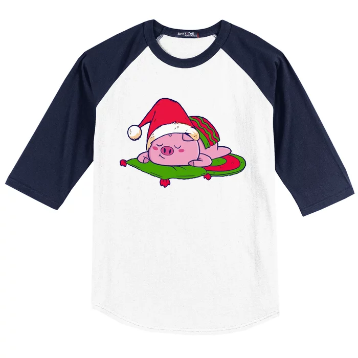 Cute Sleepy Christmas Pig Baseball Sleeve Shirt