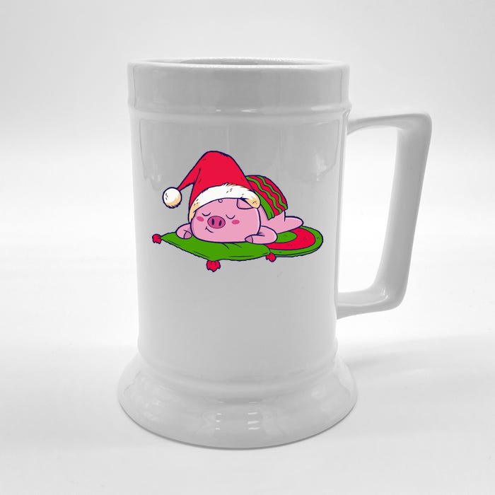 Cute Sleepy Christmas Pig Front & Back Beer Stein