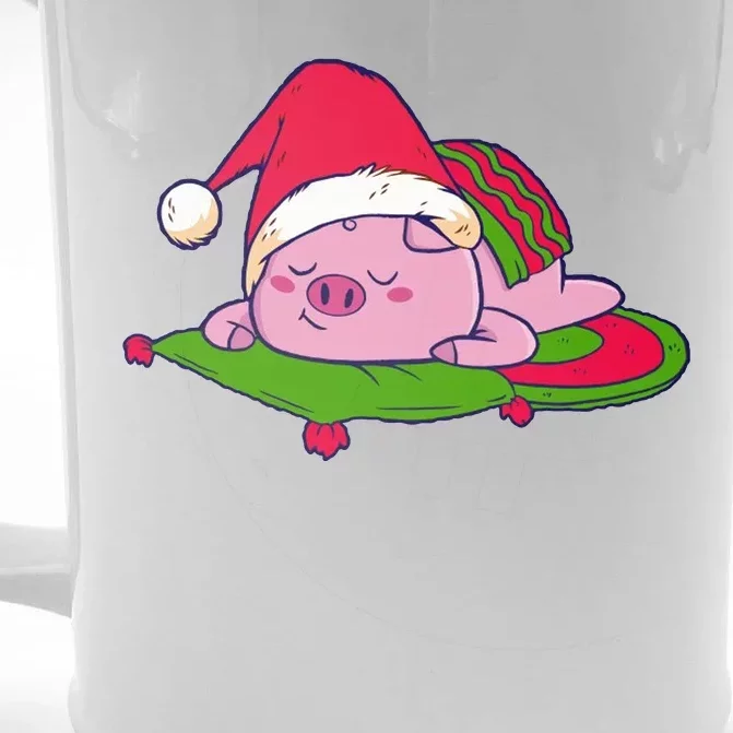 Cute Sleepy Christmas Pig Front & Back Beer Stein