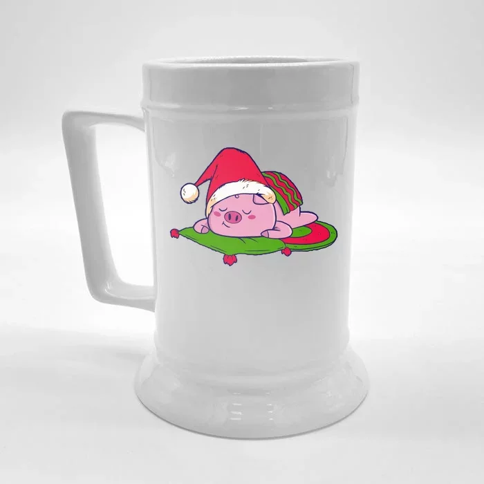 Cute Sleepy Christmas Pig Front & Back Beer Stein