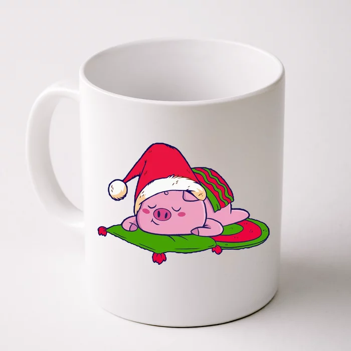 Cute Sleepy Christmas Pig Front & Back Coffee Mug