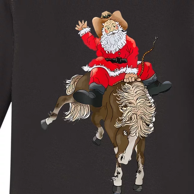 Cowboy Santa Claus Riding A Horse Christmas Cowboy Baby Long Sleeve Bodysuit