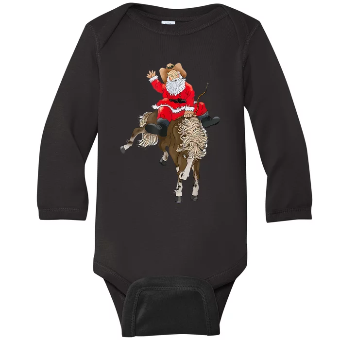 Cowboy Santa Claus Riding A Horse Christmas Cowboy Baby Long Sleeve Bodysuit