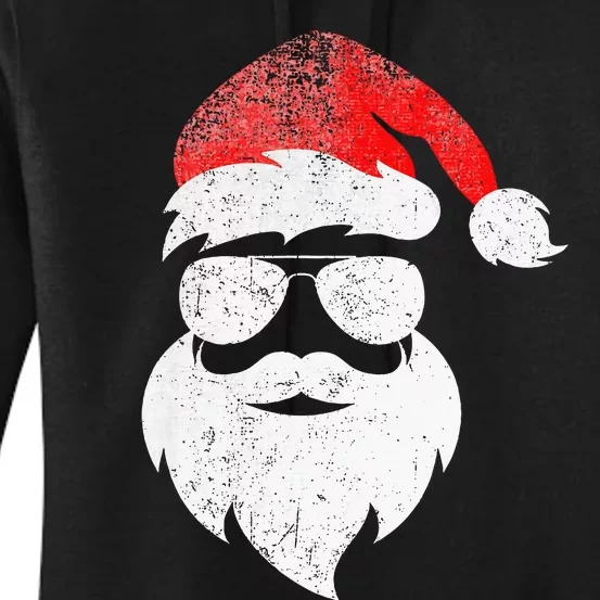 Christmas Santa Claus Face Sunglasses with Hat Beard Women's Pullover Hoodie